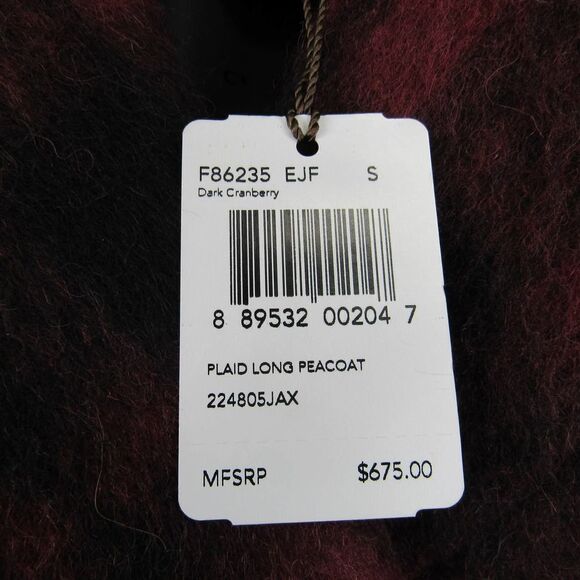 COACH DOUBLE BREASTED LONG WOOL BLEND PLAID PEACOAT IN DARK CRANBERRY SZ S - Picture 4 of 6